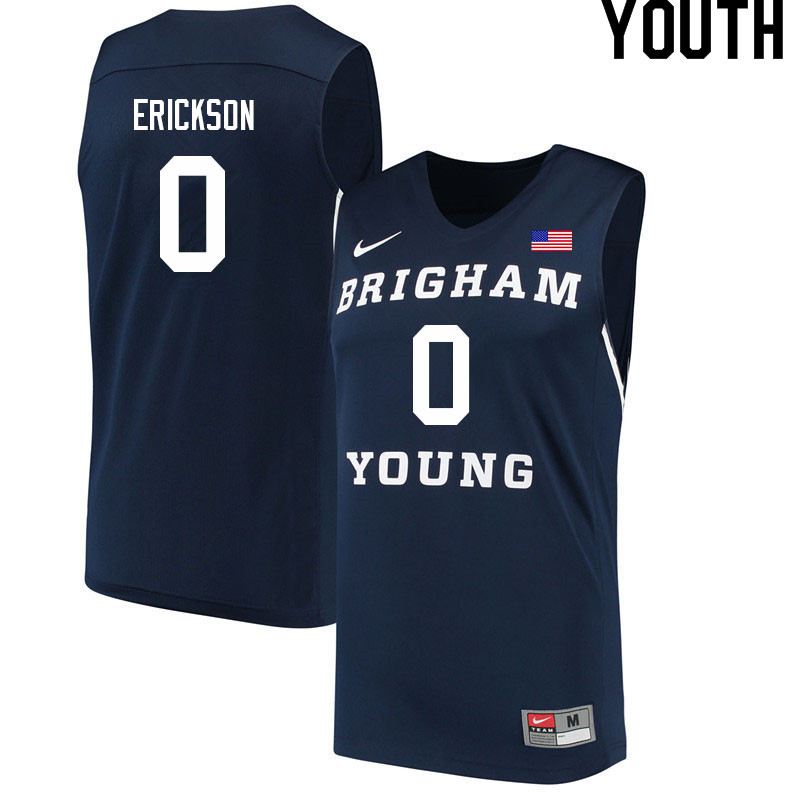 Youth #0 Hunter Erickson BYU Cougars College Basketball Jerseys Sale-Navy